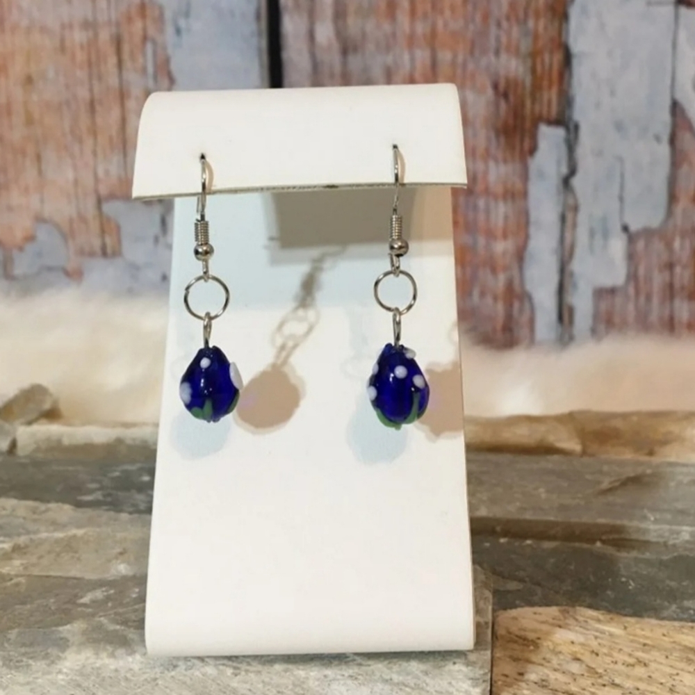 New hand blown glass blueberry earrings